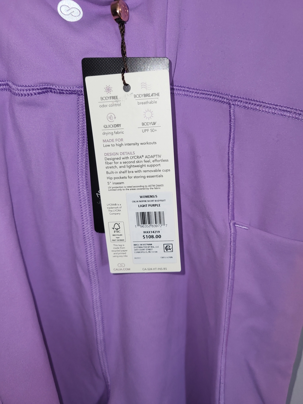Calia Inspire Light Purple Sleeveless Romper Short Bodysuit Womens Size Small - Picture 4 of 4